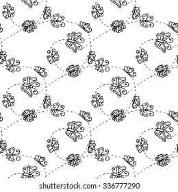Illustration of a spiral with butterflies. Seamless pattern.