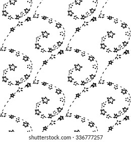Illustration of a spiral with stars. Seamless pattern.
