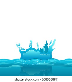 Illustration splash and crown on rippled water surface - vector
