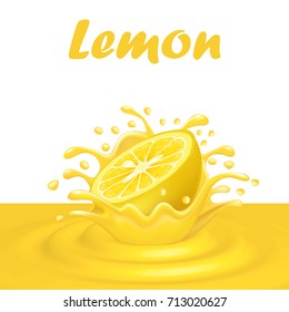 Illustration of a splash of juice from a falling lemon and drops