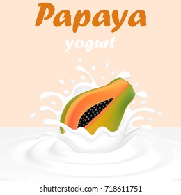 Illustration of a splash of milk from a falling papaya and drops