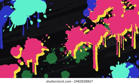 Illustration of splashed ink dripping_Splattered paint background_16:9