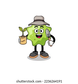 Illustration of splat cartoon holding a plant seed , character design