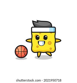 Illustration of sponge cartoon is playing basketball , cute style design for t shirt, sticker, logo element