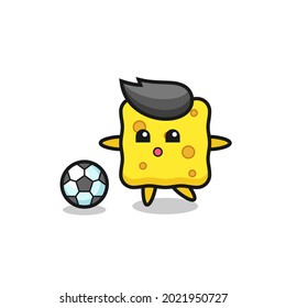 Illustration of sponge cartoon is playing soccer , cute style design for t shirt, sticker, logo element
