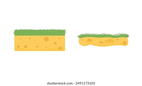 illustration of a sponge in good condition with a damaged sponge. the sponge is wrinkled and ugly. symbol or icon. condition of goods or objects. flat style design. graphic elements