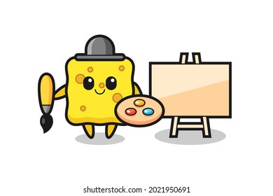 Illustration of sponge mascot as a painter , cute style design for t shirt, sticker, logo element