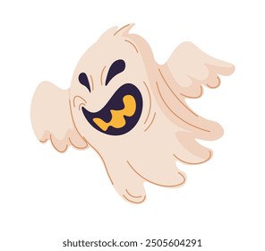 Illustration of a spooky ghost in a flat cartoon style, isolated on a white background. This vector illustration is perfect for Halloween decorations, ghost-themed designs, and party invitations.