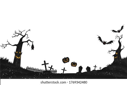 Illustration of a spooky graveyard with a haunted Halloween pumpkin and dead tree
Vector illustration