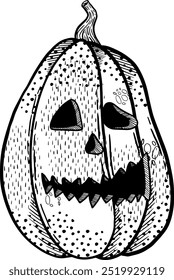 Illustration of a Spooky Halloween Pumpkin Featuring a Creepy Face with Distinctive Features