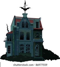 Illustration of a spooky haunted ghost house