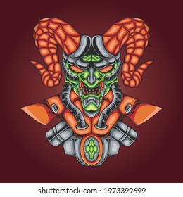 illustration of spooky mechanical robot skull