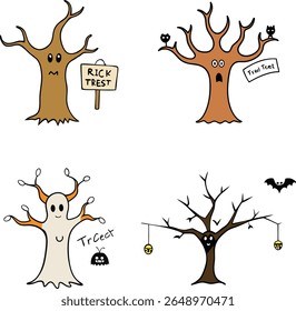 Illustration d'arbres et de chauves-souris effrayants pour la décoration et le design d'Halloween