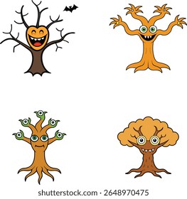 Illustration d'arbres et de chauves-souris effrayants pour la décoration et le design d'Halloween