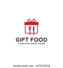 Illustration of spoon and fork logo vector sign with a gift box ribbon symbol on it.
