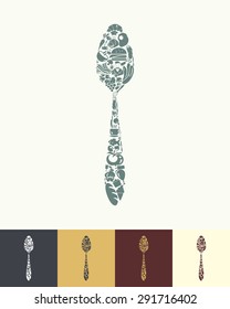 illustration of the spoon with icons composition