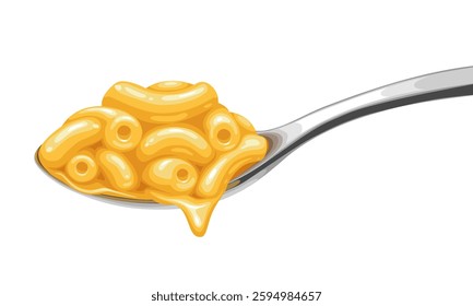 Illustration of a spoonful of macaroni pasta with cheese, isolated on a white background.