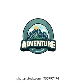 Illustration for sport advebture, camping, campfire, emblem camping, hobby illustration. Vintage mountain campfire vector logo and labels set
