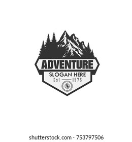 Illustration for sport advebture, camping, campfire, emblem camping, hobby illustration. Vintage mountain campfire vector logo and labels set