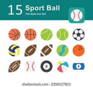 Ilustración del diseño de la colección Sport Ball Icono plano. Paquete de iconos planos de bolas deportivas. Juego de iconos planos de bolas deportivas