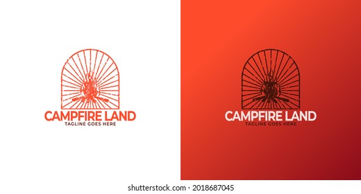 Illustration for sport camping, campfire, emblem camping, hobby illustration. Vintage mountain campfire vector logo and labels set
