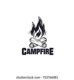 Illustration For Sport Camping, Campfire, Emblem Camping, Hobby Illustration. Vintage Mountain Campfire Vector Logo And Labels Set