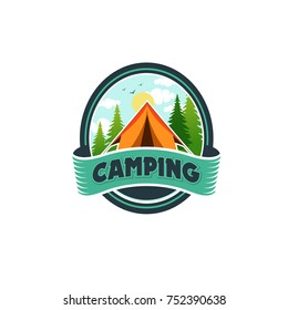 Camping Enthralling Adventures Mountain Expedition Badge Stock Vector ...