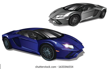 Illustration of  sport car blue Lamborghini .Illustration are easy to use and highly customizable, logical layered to fit your needs.  shiny automobile isolated on white background