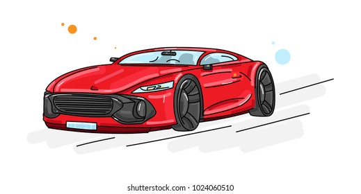 Illustration of sport modern car, red and black colors, line, isolated