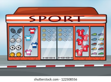 illustration of a sport store near a street