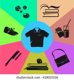 Illustration of sport wear, nutrition and accessories