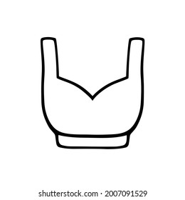 Illustration of sports bra. Single women's  sportswear in doodle style. Isolated element on white background. Crop top.