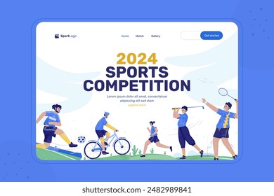 Illustration of sports competitions on landing page design, web cover page with sports game concept