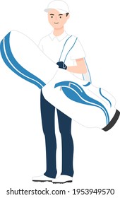 Illustration of sports golf. A young male golfer holding a golf bag (caddie bag).