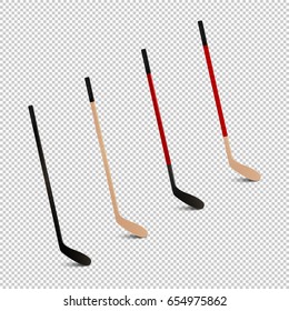 Illustration of sports realistic icon set - ice hockey sticks. Design templates in vector. Closeup isolated on transparent background.