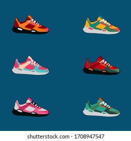 illustration of sports shoes. colorful sneakers. vector