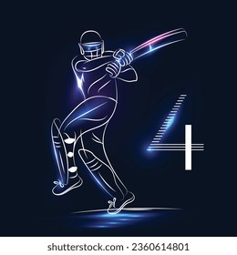 Illustration of sportsman playing Cricket. cricket shot 4 runs.