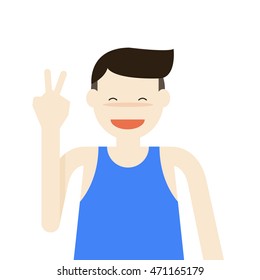 Illustration of a sportsman shows the peace sign. Vector illustration flat style.