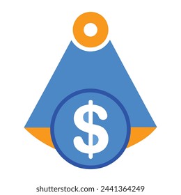An illustration of a spotlight shining down on a large dollar sign, emphasizing the significance of money and financial matters