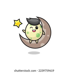 illustration of spotted egg cartoon sitting on the half moon , cute style design for t shirt, sticker, logo element