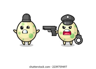 ilustración del ladrón de huevos vistos con las manos arriba pillada por la policía, diseño de estilo lindo para camiseta, pegatina, elemento logo