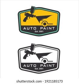 illustration of spray paint and car, badge logo for auto paint service.