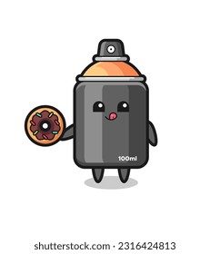 illustration of an spray paint character eating a doughnut , cute style design for t shirt, sticker, logo element