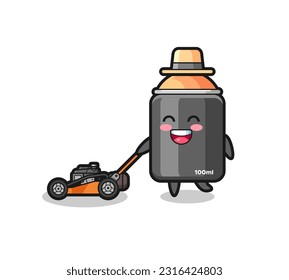illustration of the spray paint character using lawn mower , cute style design for t shirt, sticker, logo element