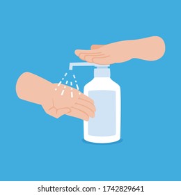 Illustration of spray type alcohol sterilization. Kill the virus in your hands.