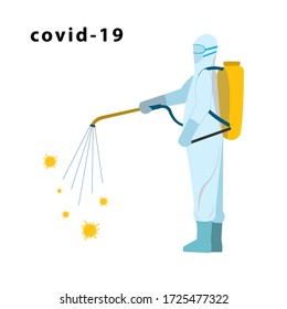 illustration of spraying corona virus using disinfectants