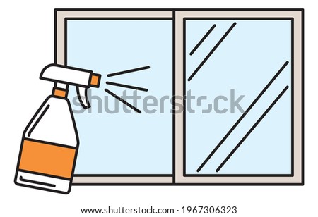 Illustration of spraying detergent on a window to clean it