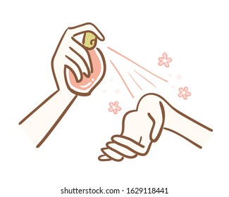 Illustration of spraying perfume on wrist