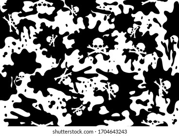 illustration of spread paint ink ,skull and crossbones background
