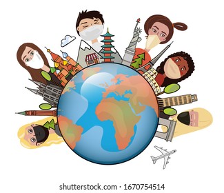 illustration of the spread of the virus on the planet earth. Global epidemic